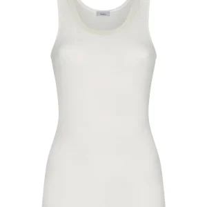 Wonderwool - Canottiera in lana ultrafine con profili in raso - B.co Seta