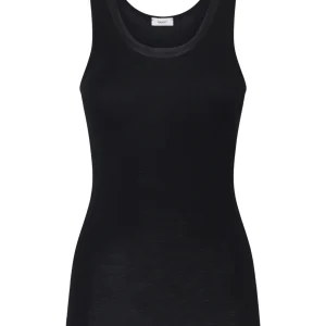 Wonderwool - Canottiera in lana ultrafine con profili in raso - Nero