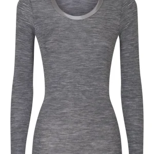 Wonderwool - Maglietta manica lunga in lana ultrafine con profili in raso	 - Vapore Mel.