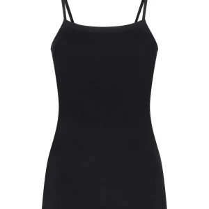 Wonderwool - Top in lana ultrafine con profili in raso - Nero