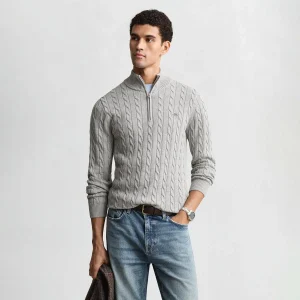 Maglia con zip corta in cotone a trecce