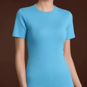 Maglietta con girocollo chiuso in Thermo Cotton - Milky Blue