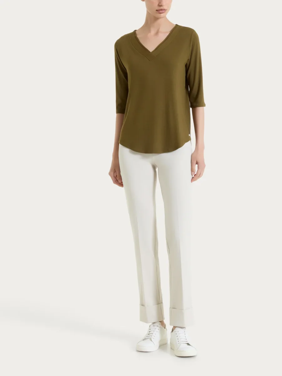 Pantalone slim dritto in Compact Light - Champignon - immagine 6