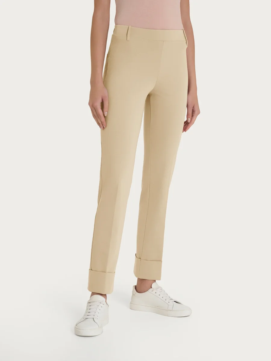Pantalone slim dritto in Compact Light - Irish Cream