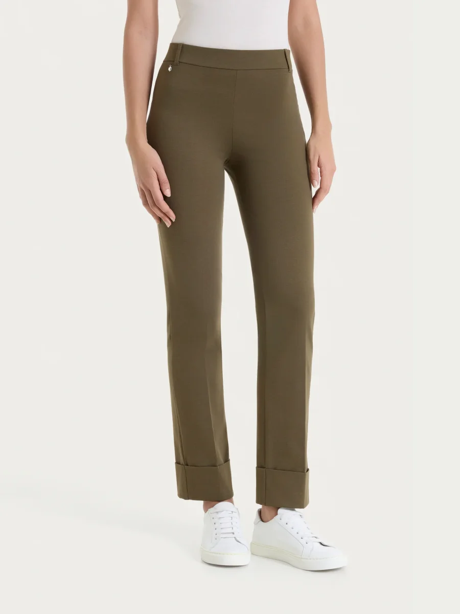 Pantalone slim dritto in Compact Light - Dark Olive
