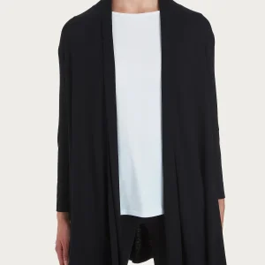 Cardigan lungo aperto in jersey di viscosa crêpe - Nero