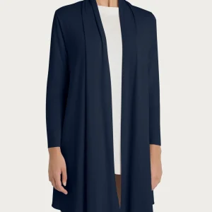 Cardigan lungo aperto in jersey di viscosa crêpe - Bleu