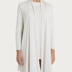 Cardigan lungo aperto in jersey di viscosa crêpe - Champignon