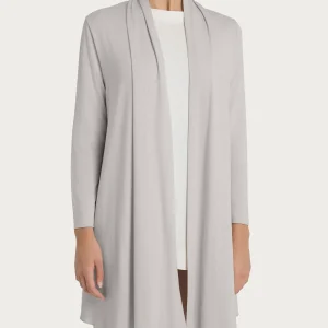 Cardigan lungo aperto in jersey di viscosa crêpe - Dawn Blue