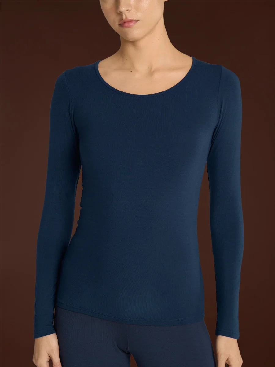 Maglietta girocollo in Eco Viscosa - Bleu - immagine 3