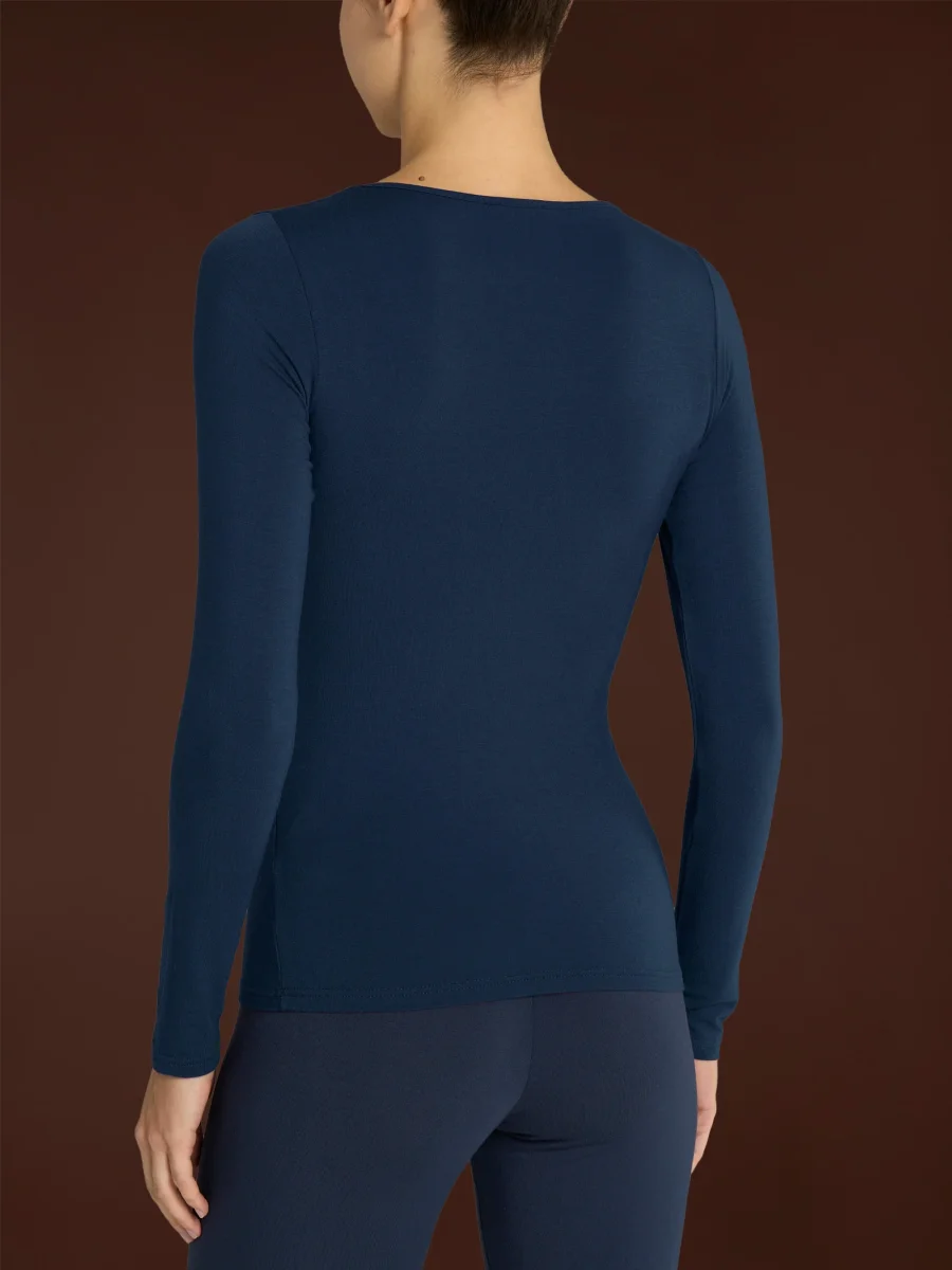 Maglietta girocollo in Eco Viscosa - Bleu - immagine 4