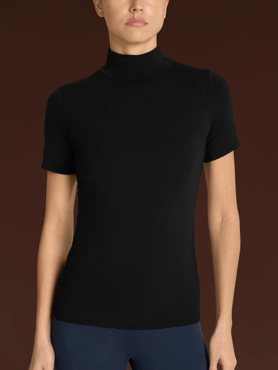 Maglietta collo alto in Eco Viscosa - Nero - immagine 3