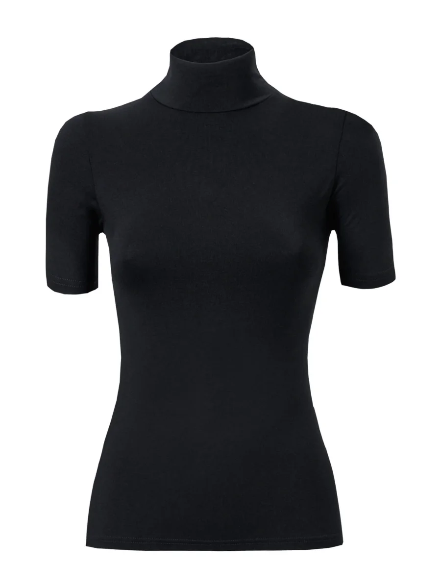 Maglietta collo alto in Eco Viscosa - Nero - immagine 2