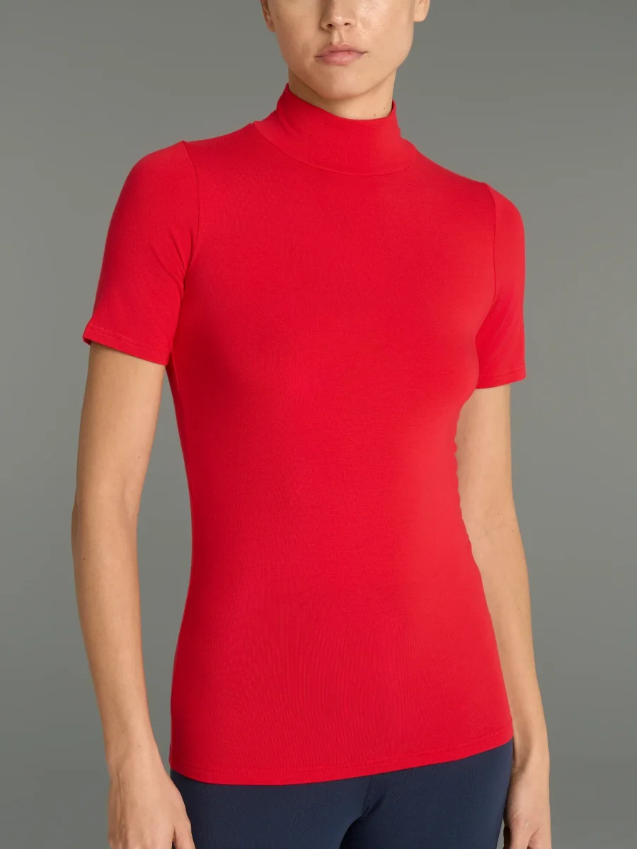 Maglietta collo alto in Eco Viscosa - Salsa