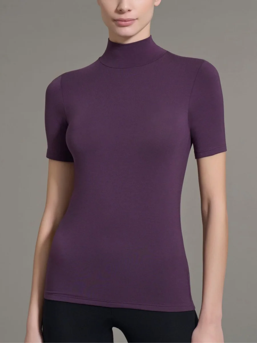 Maglietta collo alto in Eco Viscosa - Plum Perfect
