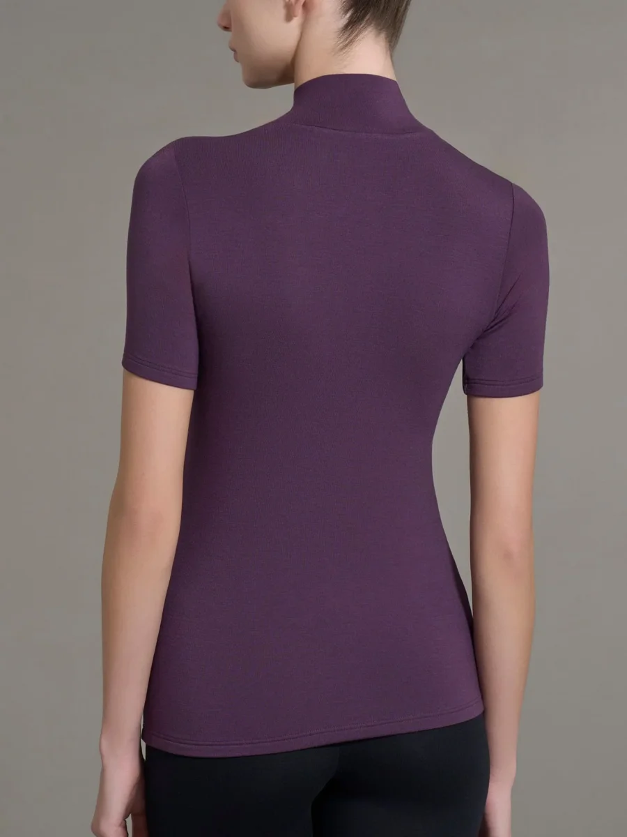 Maglietta collo alto in Eco Viscosa - Plum Perfect - immagine 3