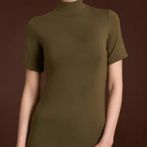Maglietta collo alto in Eco Viscosa - Dark Olive