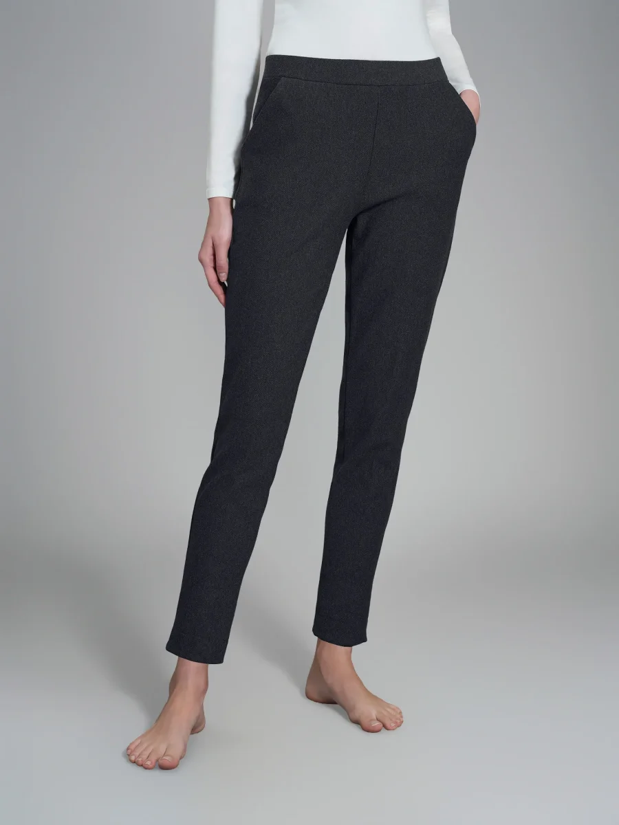 Pantalone chino in maglia flanella - Nero Mel. - immagine 2