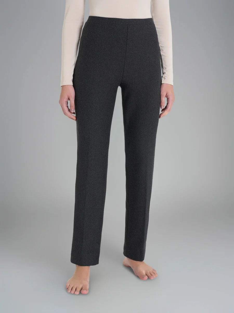 Pantalone dritto in maglia flanella - Nero Mel. - immagine 2