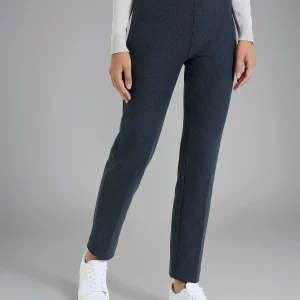 Pantalone dritto in maglia flanella  - Bleu Mel.