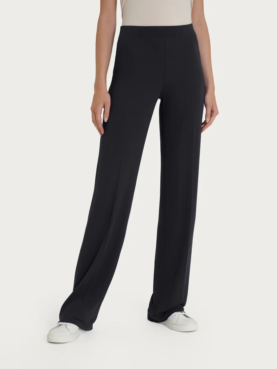 Pantalone ampio in jersey di viscosa crêpe - Nero - immagine 2