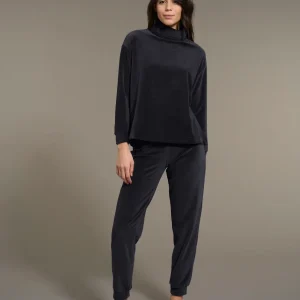 Tuta con collo a vulcano in ciniglia - Nero