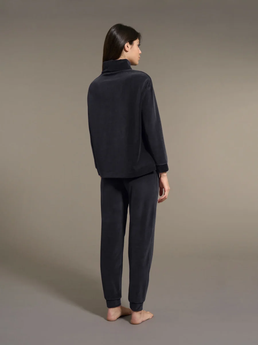 Tuta con collo a vulcano in ciniglia - Nero - immagine 3