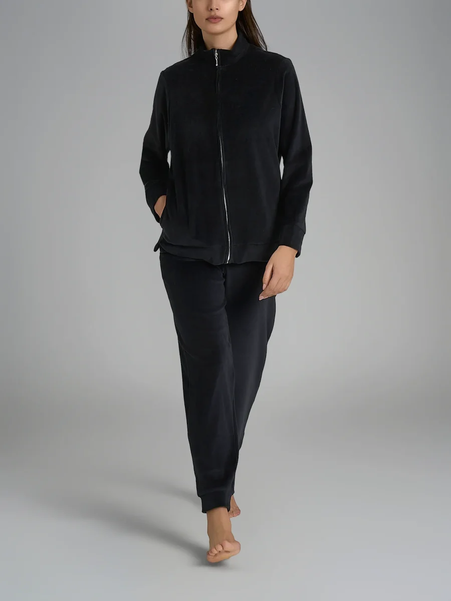 Tuta in ciniglia di misto cotone - Nero - immagine 2