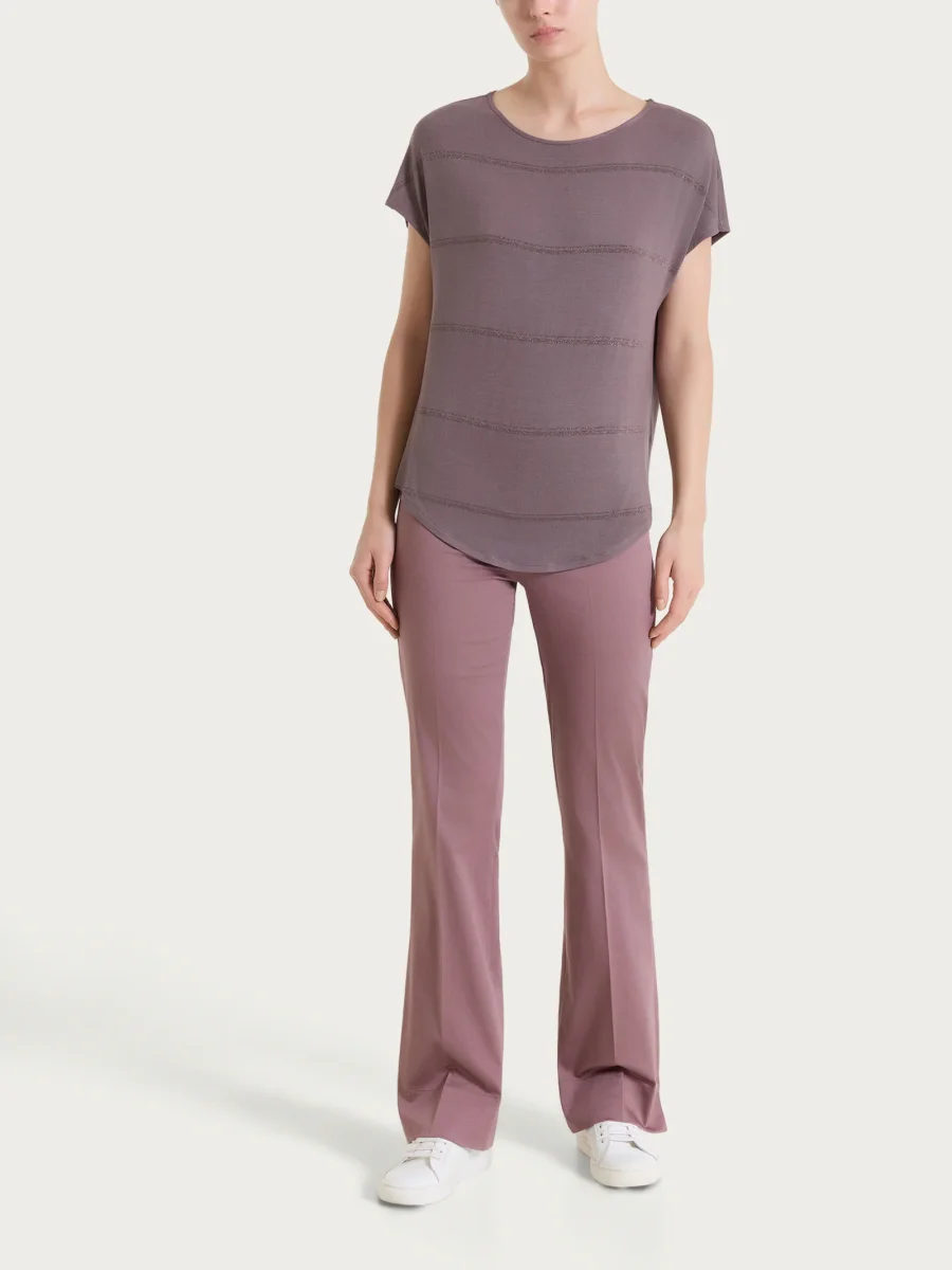 Pantalone flare con spacchetti in Satin Power - Twilight Mauve - immagine 6