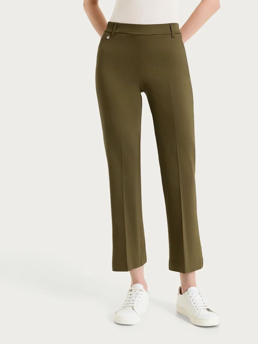 Pantalone flare alla caviglia in Satin Power - Dark Olive