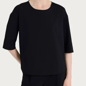Maglia corta girocollo in Compact Light - Nero