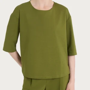 Maglia corta girocollo in Compact Light - Sphagnum