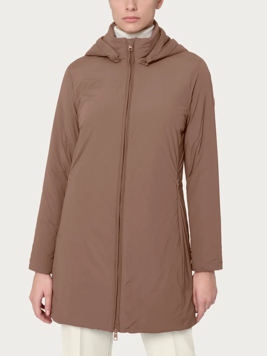 Piumerino lungo 150 grammi imbottito in lana con cappuccio - Pine Bark