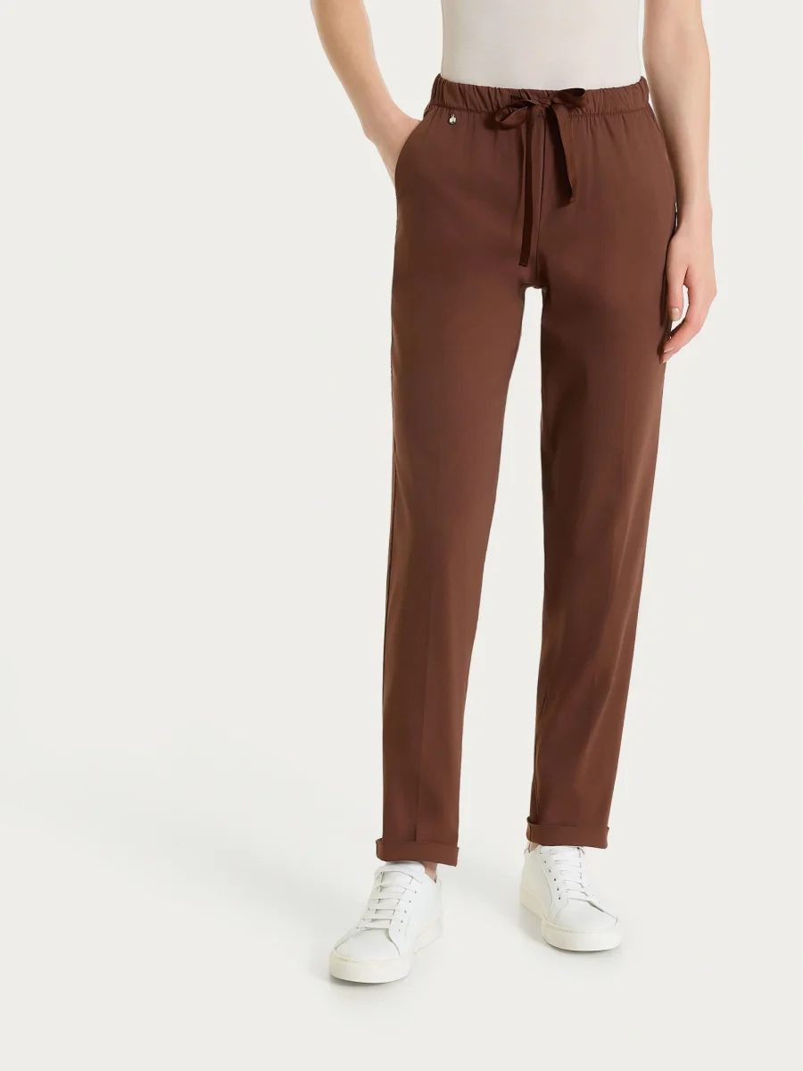 Pantalone jogger con tasche in Super Fresh - Cappuccino