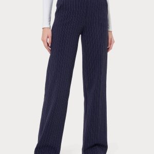 Pantalone gessato a palazzo con tasche in tessuto Eco Jacquard - Fant.Bleu