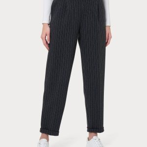 Pantalone a carota gessato con tasche e pinces in tessuto Eco Jacquard - Fant.Oscuro Mel