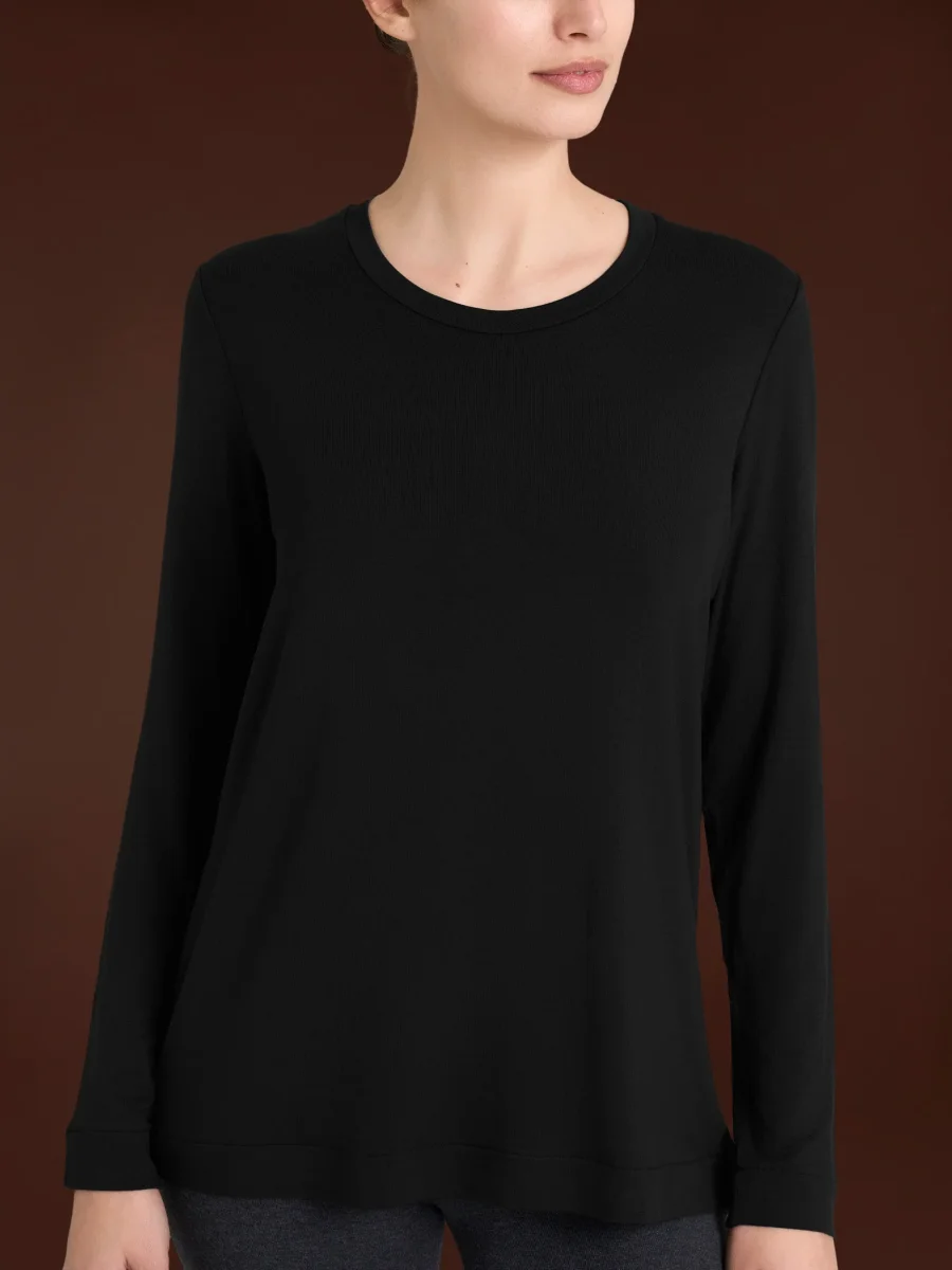 Maglietta girocollo in Eco Viscosa - Nero