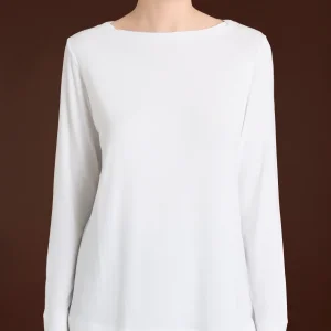 Maglietta con collo a barchetta in Eco Viscosa - Bianco