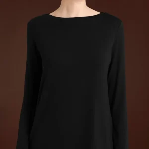 Maglietta con collo a barchetta in Eco Viscosa - Nero