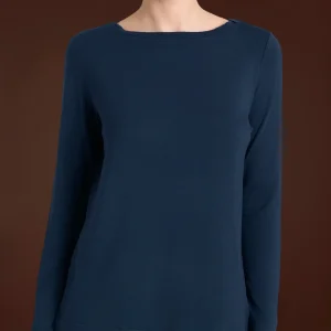 Maglietta con collo a barchetta in Eco Viscosa - Bleu