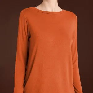 Maglietta con collo a barchetta in Eco Viscosa - Rust