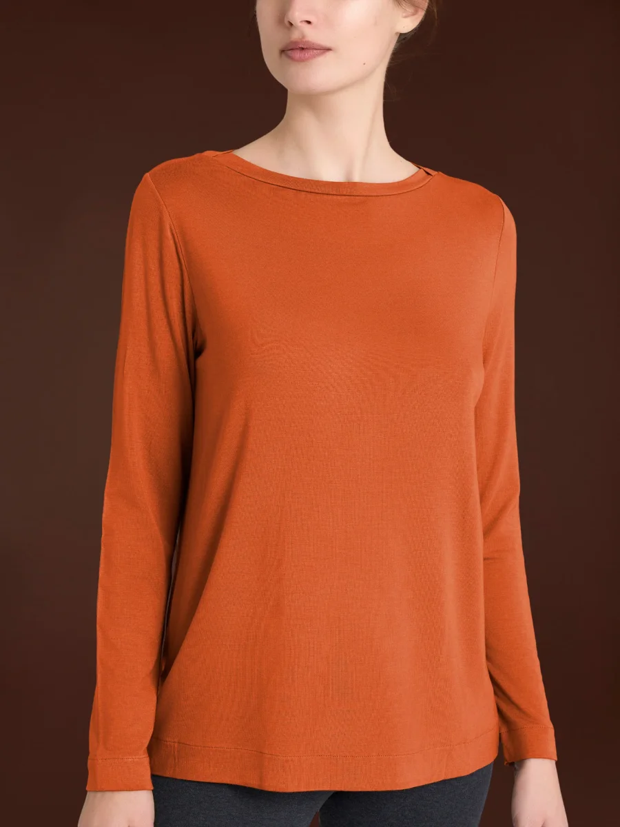 Maglietta con collo a barchetta in Eco Viscosa - Rust - immagine 2