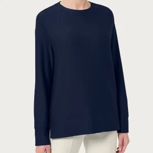 Felpa con collo a barchetta in Eco techno Fleece - Bleu