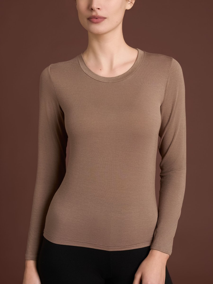 Maglietta girocollo in filato Tenderwool - Visone - immagine 2