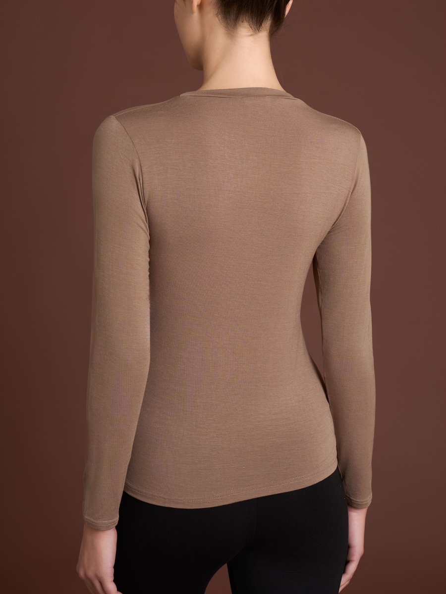 Maglietta girocollo in filato Tenderwool - Visone - immagine 3