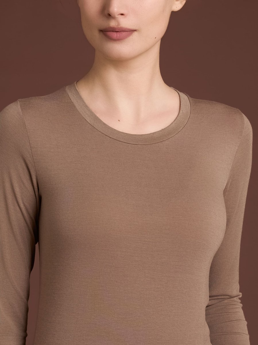 Maglietta girocollo in filato Tenderwool - Visone - immagine 4