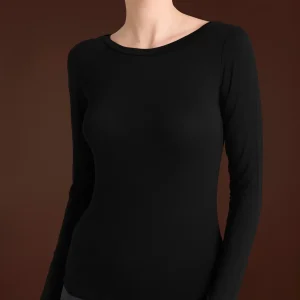 Maglietta con collo a barchetta in filato Tenderwool - Nero