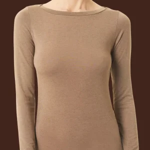 Maglietta con collo a barchetta in filato Tenderwool - Visone