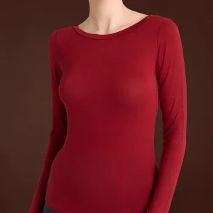 Maglietta con collo a barchetta in filato Tenderwool - Amarena