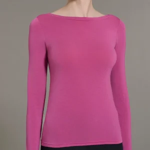 Maglietta con collo a barchetta in filato Tenderwool - Red Violet